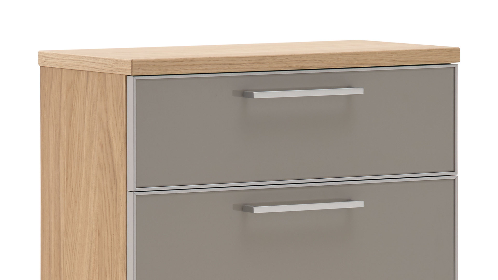 Schuhschrank Voss möebel aus Glas in Braun VOSS MÖBEL Schuhschrank Santina als Dielenmöbel Eiche Bianco & taupefarbenes Glas – eine Schublade, zwei Klappen