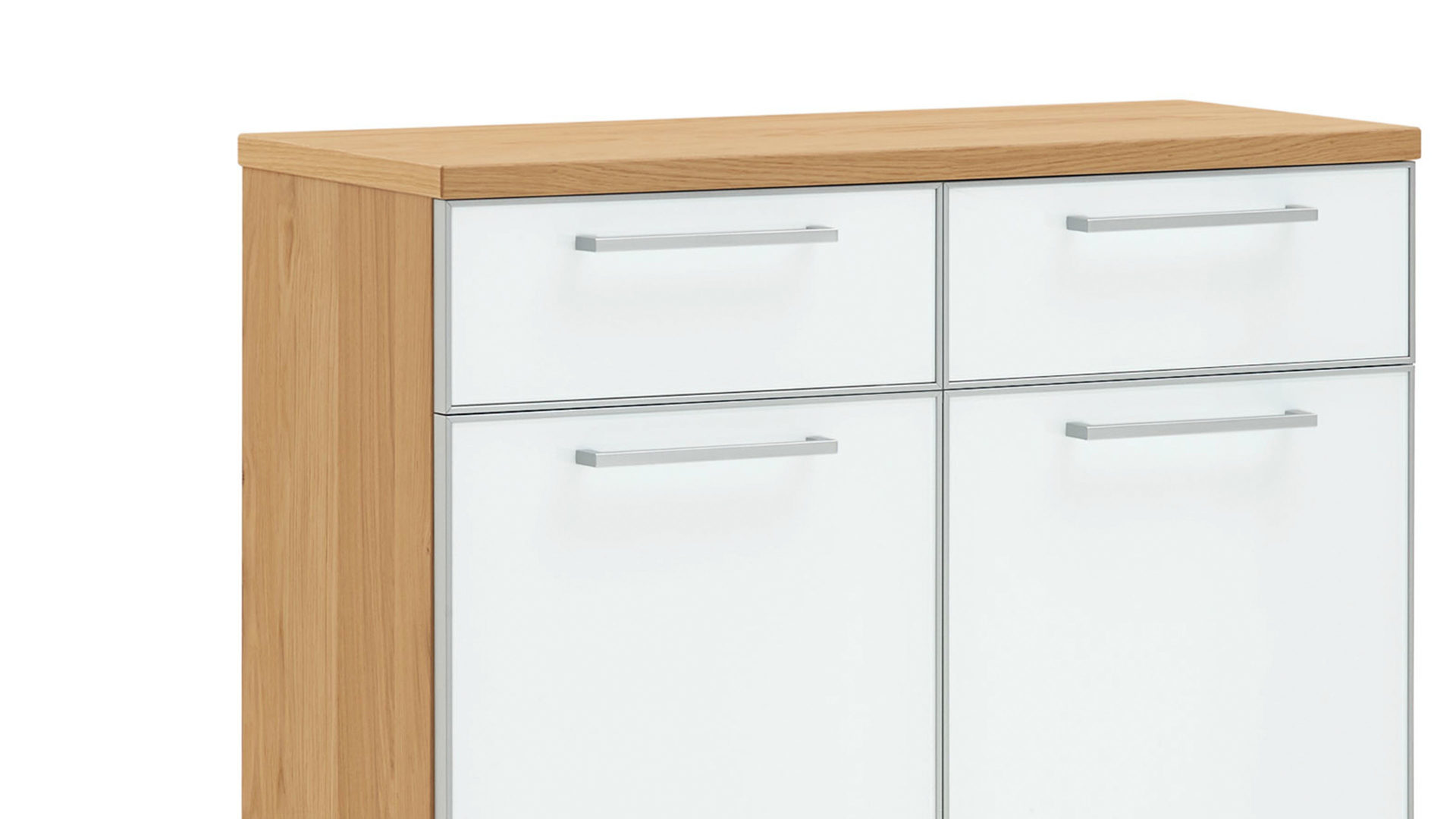 Schuhschrank Voss möebel aus Glas in Weiß VOSS MÖBEL Schuhschrank Santina als Dielenmöbel Eiche Bianco & weißes Glas – zwei Schubladen, zwei Türen