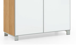 Schuhschrank Voss möebel aus Glas in Weiß VOSS MÖBEL Schuhschrank Santina als Dielenmöbel Eiche Bianco & weißes Glas – zwei Schubladen, zwei Türen