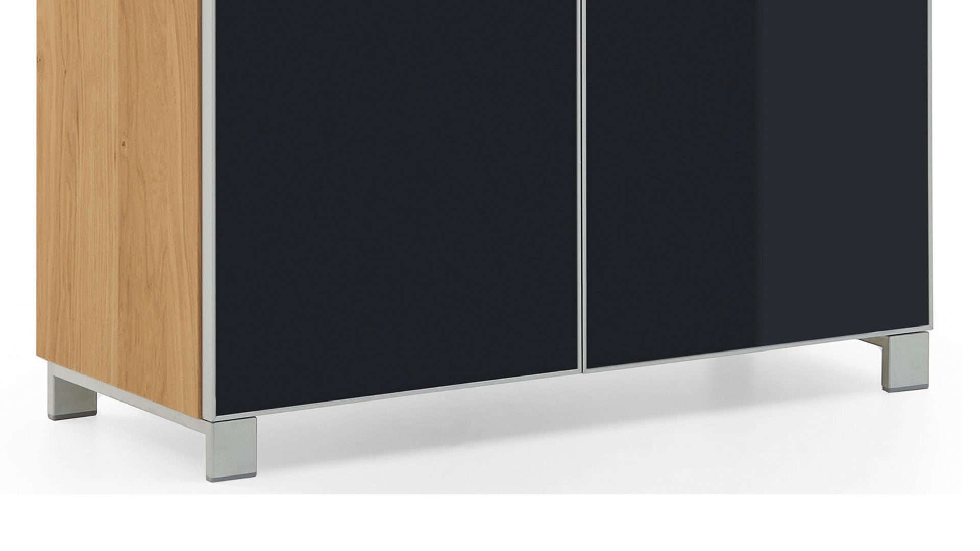 Schuhschrank Voss möebel aus Glas in Schwarz VOSS MÖBEL Schuhschrank Santina als Dielenmöbel Eiche Bianco & anthrazitfarbenes Glas – zwei Schubladen, zwei Türen