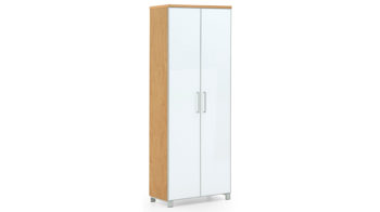 Garderobenschrank Voss möebel aus Glas in Weiß VOSS MÖBEL Garderobenschrank Santina als Dielenmöbel Eiche Bianco & weißes Glas – zwei Türen