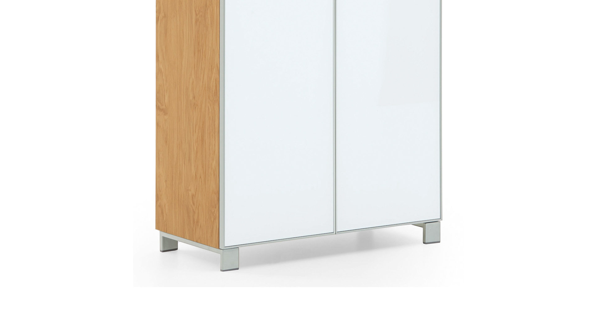 Garderobenschrank Voss möebel aus Glas in Weiß VOSS MÖBEL Garderobenschrank Santina als Dielenmöbel Eiche Bianco & weißes Glas – zwei Türen