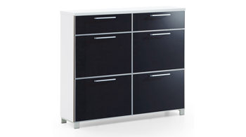Schuhschrank Voss möebel aus Glas in Schwarz VOSS MÖBEL Schuhschrank Santina als Dielenmöbel weißer Lack & anthrazitfarbenes Glas – zwei Schubladen, vier Klappen