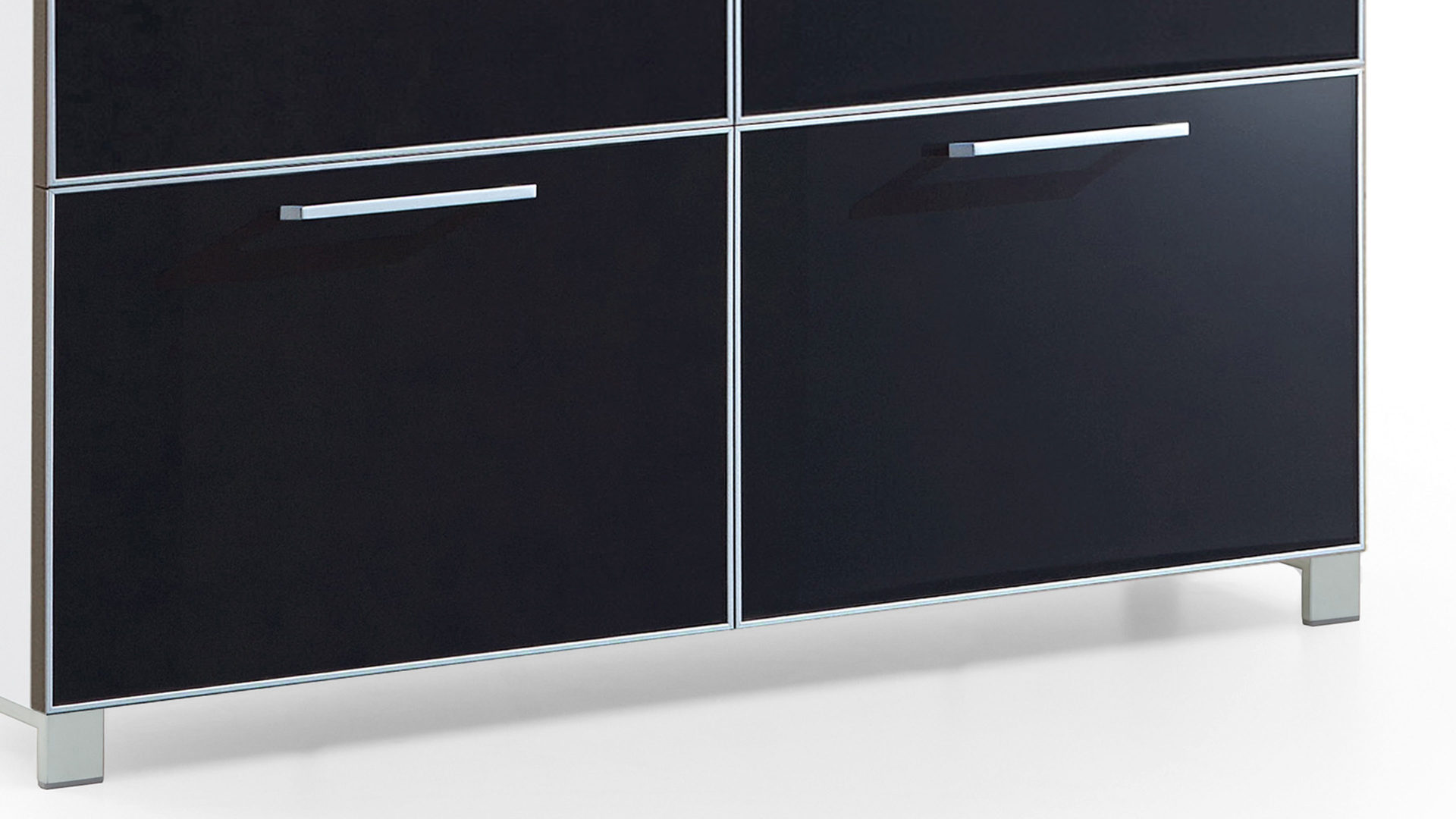 Schuhschrank Voss möebel aus Glas in Schwarz VOSS MÖBEL Schuhschrank Santina als Dielenmöbel weißer Lack & anthrazitfarbenes Glas – zwei Schubladen, vier Klappen