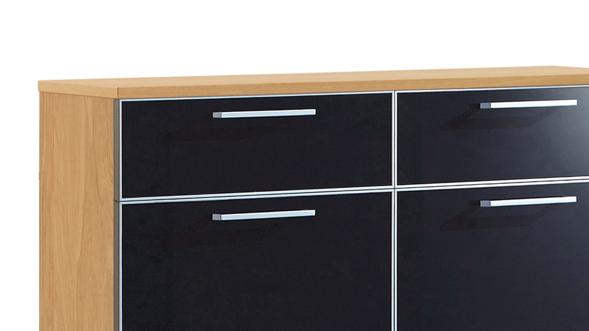 Schuhschrank Voss möebel aus Glas in Schwarz VOSS MÖBEL Schuhschrank Santina als Dielenmöbel Eiche Bianco & anthrazitfarbenes Glas – zwei Schubladen, vier Klappen