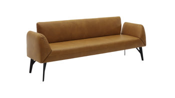 Polsterbank combinessa aus Leder in Orange Combinessa Genzo -  Solobank curcumafarbenes Leder Cloud & schwarzes Metall - Länge ca. 238 cm