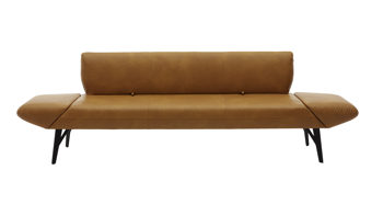 Polsterbank combinessa aus Leder in Orange Combinessa Genzo - Solobank mit Funktion curcumafarbenes Leder Cloud & schwarzes Metall - Länge ca. 238 cm