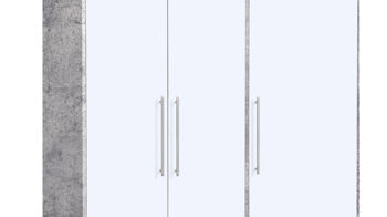 Kleiderschrank Forte® aus Holz in Grau Kleiderschrank Jupiter Beton Lichtgrau & Weiß – Breite ca. 145 cm, drei Türen, drei Schubladen