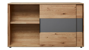 Türenkommode Interliving aus Holz in Grau Interliving Schlafzimmer Serie 1015 – Schiebetürenkommode sienafarbenes Mattglas & Wildeiche – zwei Schiebetüren