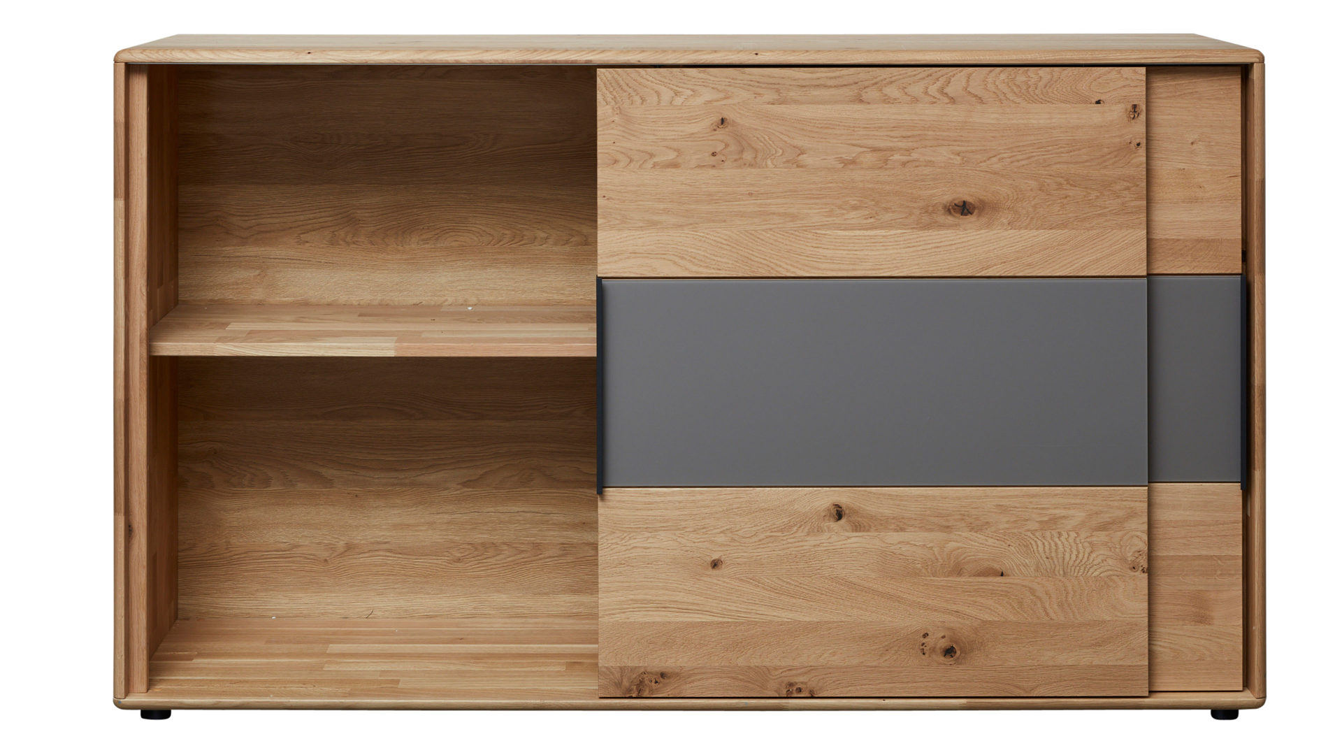 Türenkommode Interliving aus Holz in Grau Interliving Schlafzimmer Serie 1015 – Schiebetürenkommode sienafarbenes Mattglas & Wildeiche – zwei Türen, Länge ca. 164 cm