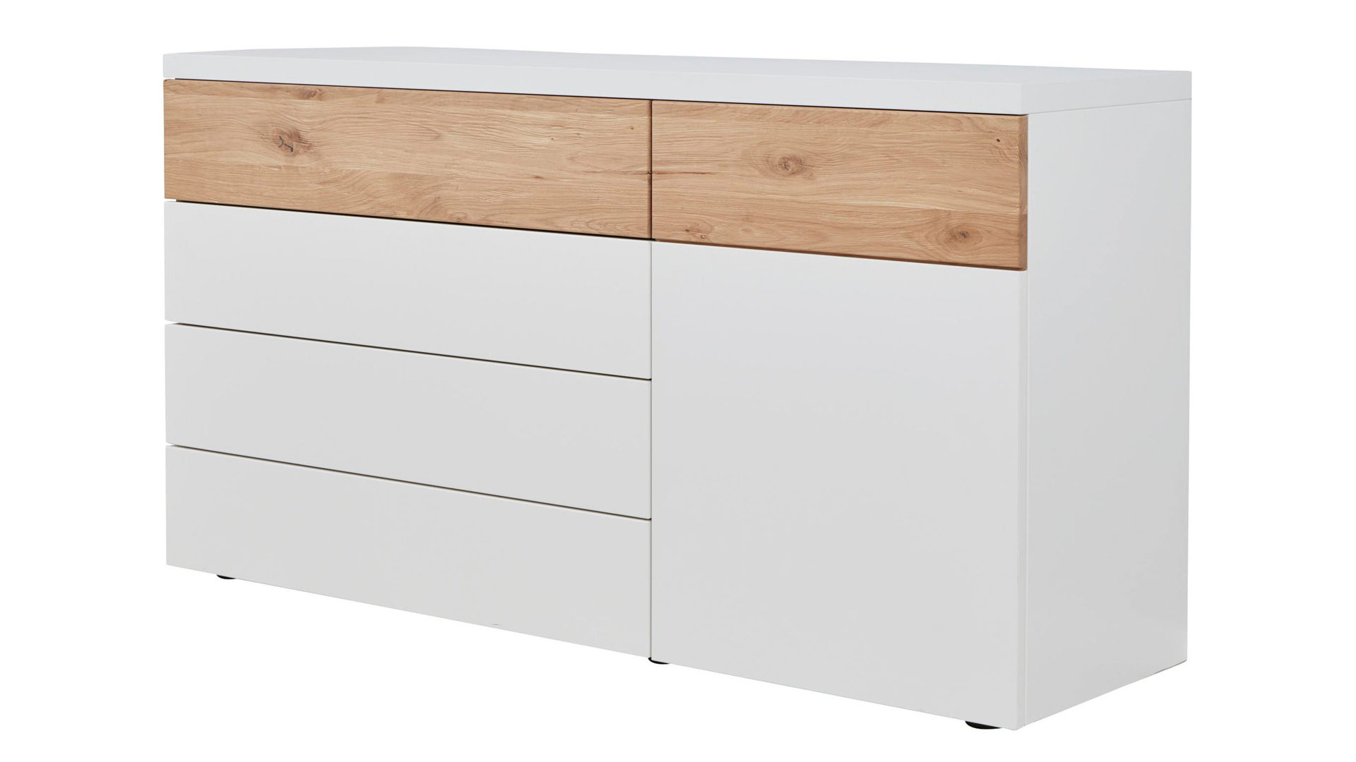 Kombikommode Interliving aus Holz in Weiß Interliving Schlafzimmer Serie 1019 – Kombikommode Wildeiche & weißer Mattlack – vier Schubladen, eine Tür