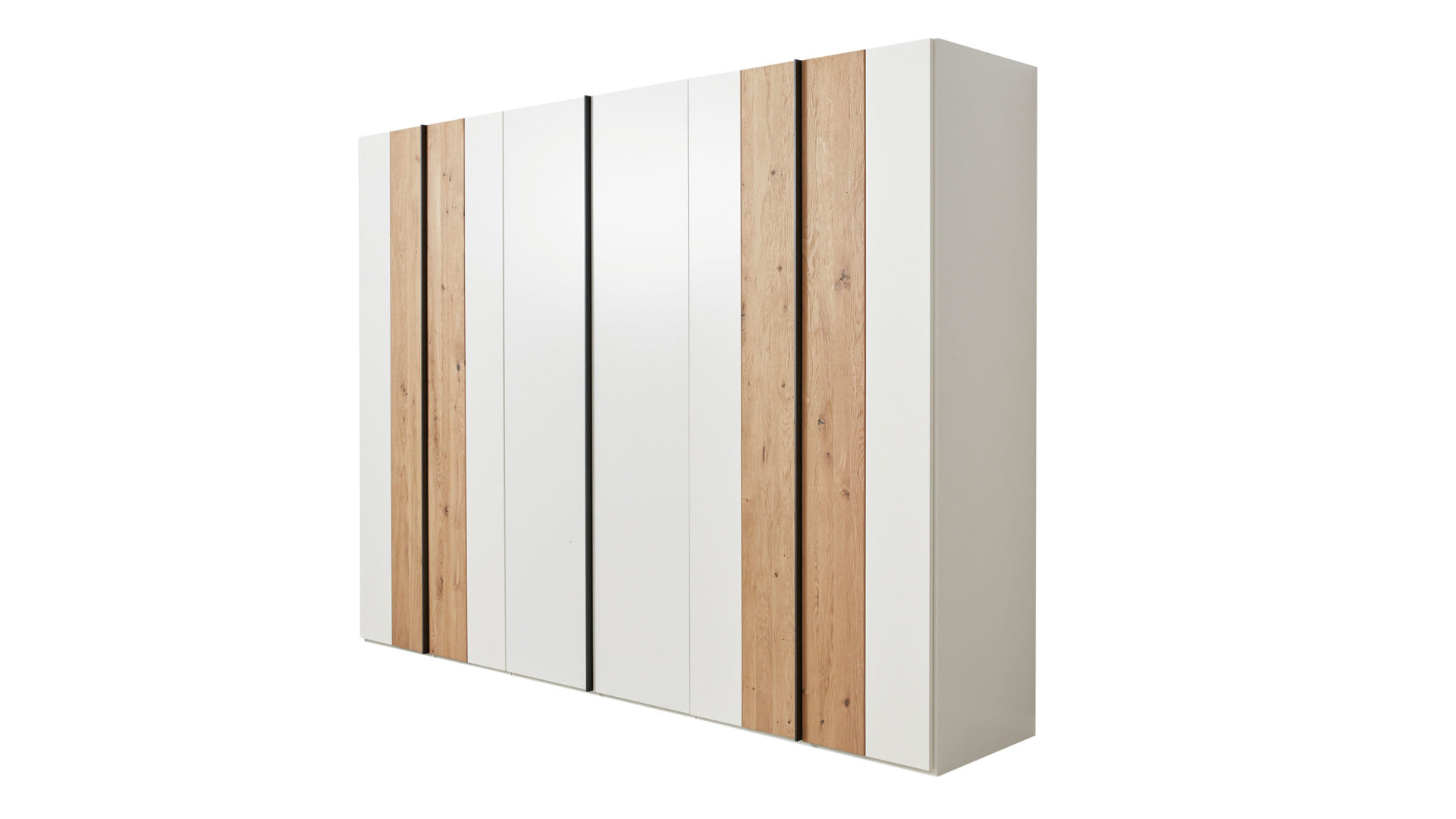 Kleiderschrank Interliving aus Holz in Weiß Interliving Schlafzimmer Serie 1019 – Kleiderschrank 523062 Wildeiche & weißer Mattlack – sechs Türen, Breite ca. 299 cm