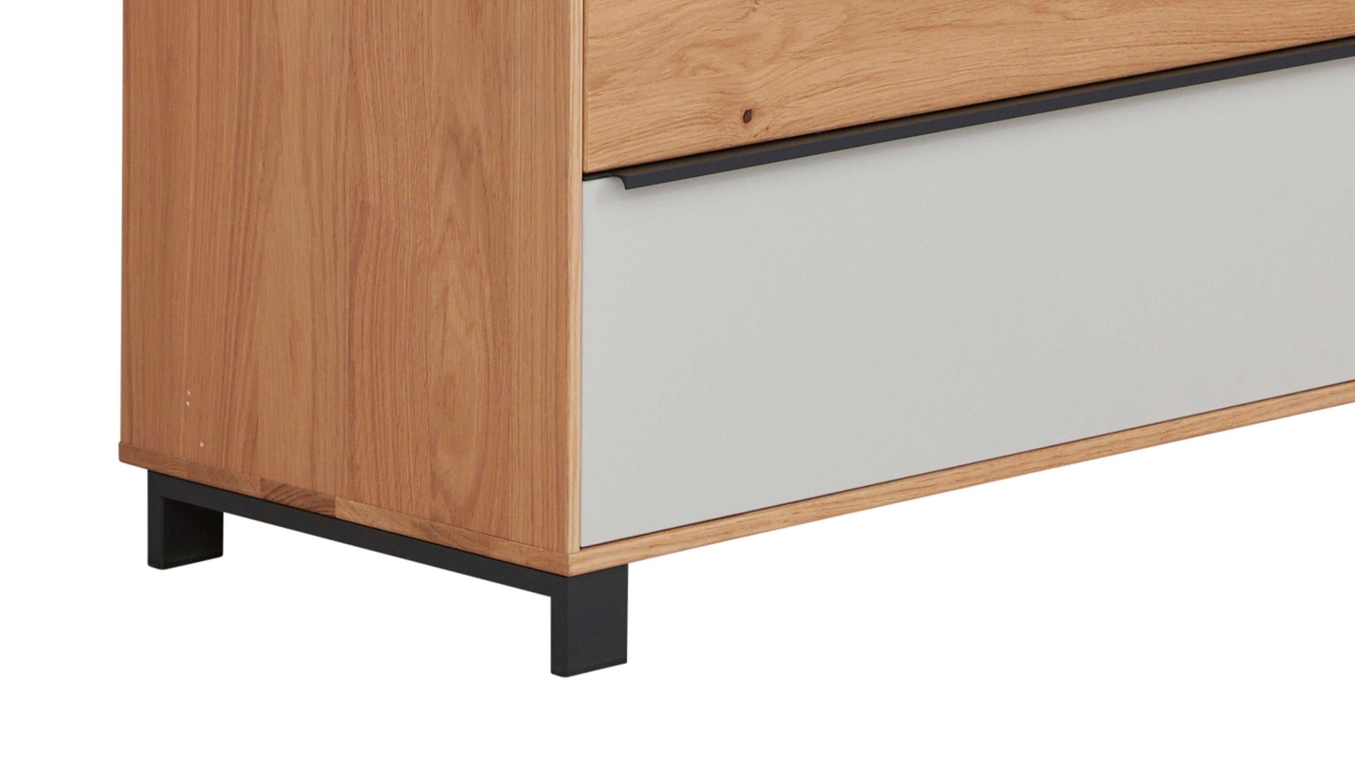 Garderobenbank Interliving aus Holz in Holzfarben Interliving Garderoben Serie 6005 – Garderobenbank 804 Eiche & lichtgrauer Lack – zwei Schubladen