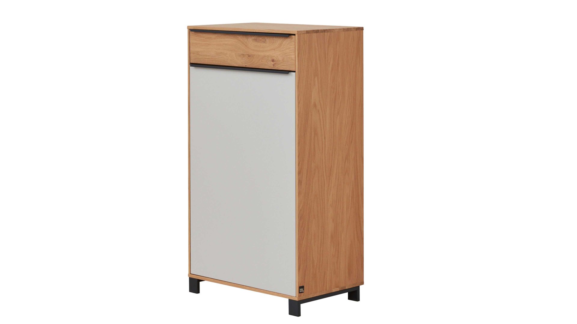 Kombikommode Interliving aus Holz in Holzfarben Interliving Garderoben Serie 6005 – Kommode 801 Eiche & lichtgrauer Lack – eine Schublade, eine Tür, rechts