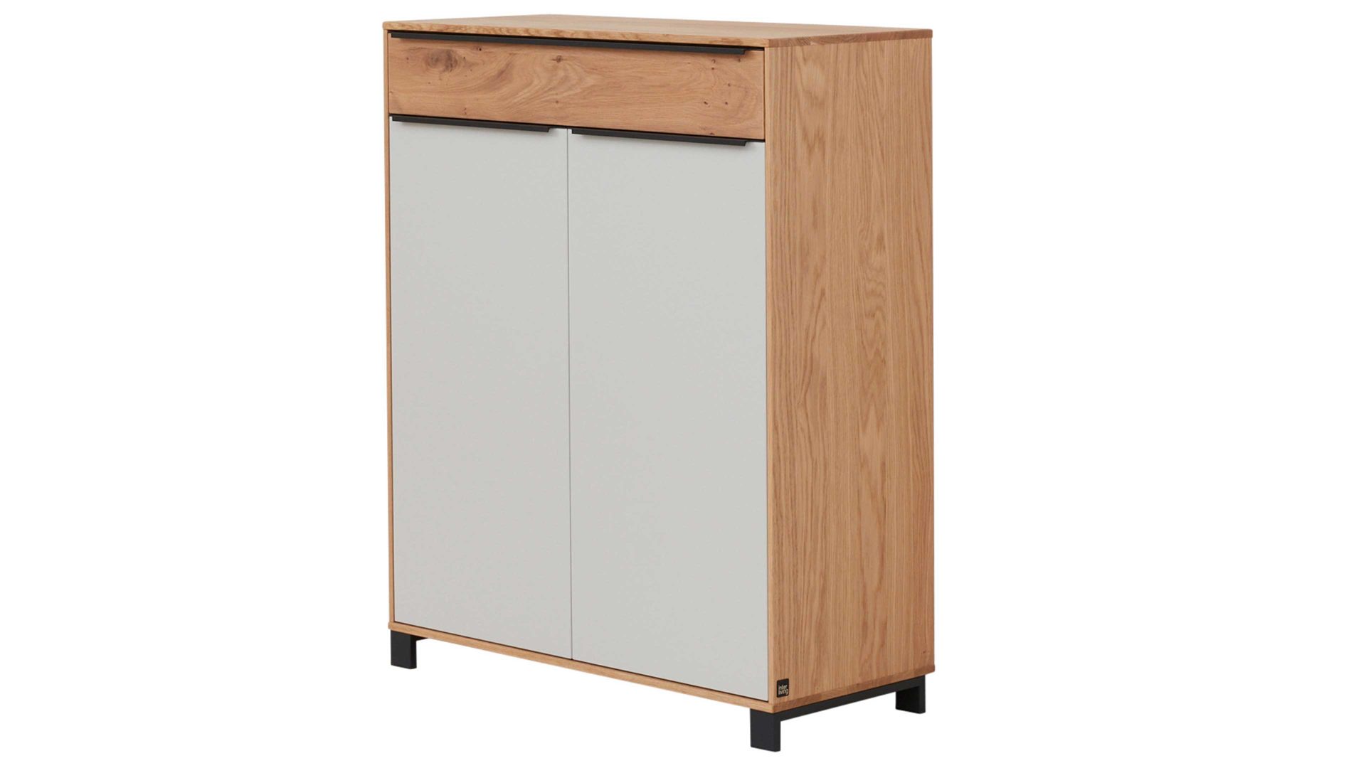 Kombikommode Interliving aus Holz in Holzfarben Interliving Garderoben Serie 6005 – Kommode 803 Eiche & lichtgrauer Lack – eine Schublade, zwei Türen