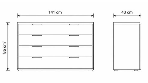 Schubladenkommode Interliving aus Holz in Hellgrau Interliving Schlafzimmer Serie 1027 – Schubladenkommode Eiche bianco & Champagner - fünf Schubladen, Breite ca. 141 cm