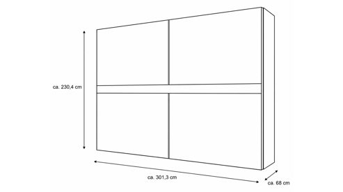 Kleiderschrank Interliving aus Holz in Weiß Interliving Kleiderschrank Serie 1207 – Schwebetürenschrank Weiß & Manhattan – zwei Türen, Breite ca. 301 cm