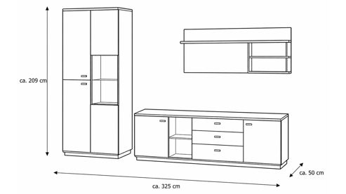 Wohnwand Interliving aus Holz in Holzfarben Interliving Wohnzimmer Serie 2025 - Wohnwand Wildeiche, Anthrazit & Kork - dreiteilig, Breite ca. 325 cm