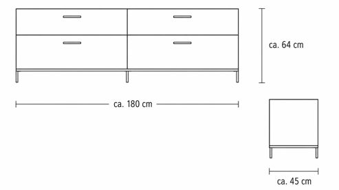 Lowboard Interliving aus Holz in Weiß Interliving Wohnzimmer Serie 2030 PLUS - Lowboard Sahara Creme & Granitfurnier - zwei Schubladen, Länge ca. 180 cm