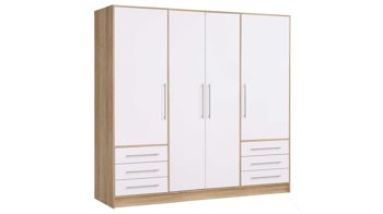 Kleiderschrank Forte® aus Holz in Holzfarben Kleiderschrank Jupiter Sonoma Eiche & Weiß – Breite ca. 207 cm, vier Türen, sechs Schubladen