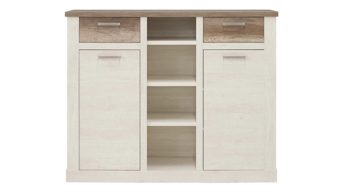 Highboard Forte® aus Holz in Weiß Möbelserie Duro - Highboard Pinie weiß & Eiche antik – zwei Türen, zwei Schubladen