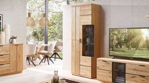 Vitrine PARTNERRING COLLECTION aus Holz in Holzfarben PARTNERRING COLLECTION Wohnmöbel Donna - Vitrine Wildeiche Bianco - drei Türen, Höhe ca. 207 cm