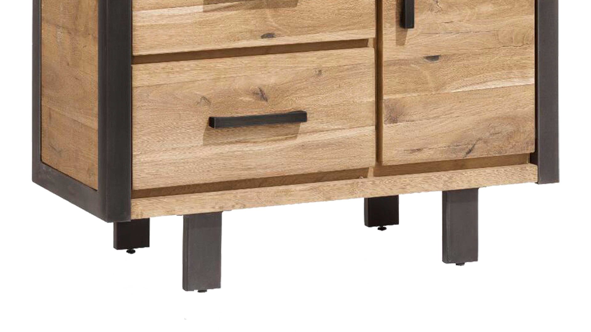 Einzelschrank WOODS & TRENDS aus Holz in Holzfarben WOODS & TRENDS Stauraumschrank Brooklyn  als Wohnzimmermöbel Railway braunes Eichefurnier – drei Türen, drei Schubladen