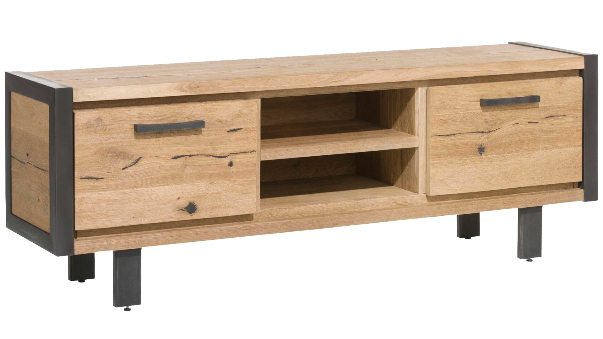 Lowboard WOODS & TRENDS aus Holz in Holzfarben WOODS & TRENDS Lowboard Brooklyn als TV-Möbel bzw. Hifi-Möbel Railway braunes Eichefurnier – zwei Türen, zwei Fächer