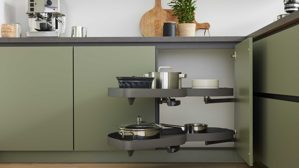Einbauküche culineo® aus Holz in Hellgrün Culineo® Einbauküche C357  mit Einbaugeräten Olive & Schiefergrau - zweizeilig