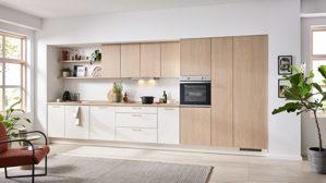 Einbauküche culineo® aus Holz in Holzfarben Culineo® Einbauküche C187 mit Einbaugeräten Eiche Como & Magnolie - Länge ca. 460 cm
