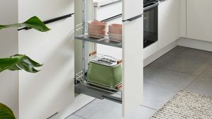 Einbauküche culineo® aus Holz in Weiß Culineo® Einbauküche C187 mit Einbaugeräten Weiß & Nussbaum Milano - Stellfläche ca. 335 x 305 cm