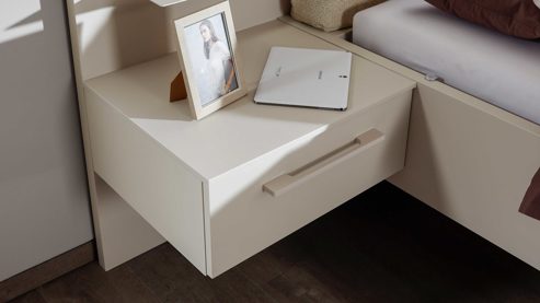 Nachtkommode PARTNERRING COLLECTION aus Holz in Beige rauch ORANGE Luana - Hängekonsolen Champagner & Atlantic oak - zweiteilig