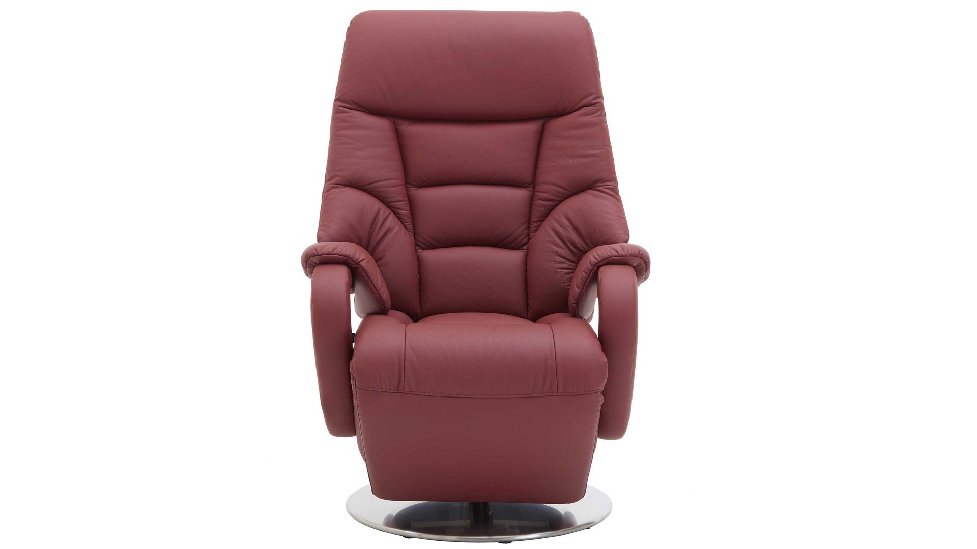 Relaxsessel Steinpol polsteria aus Leder in Rot Relaxsessel mit elektrischen Funktionen melotfarbenes LongLife-Leder Duca & Edelstahl-Tellerfuß - drei Motoren