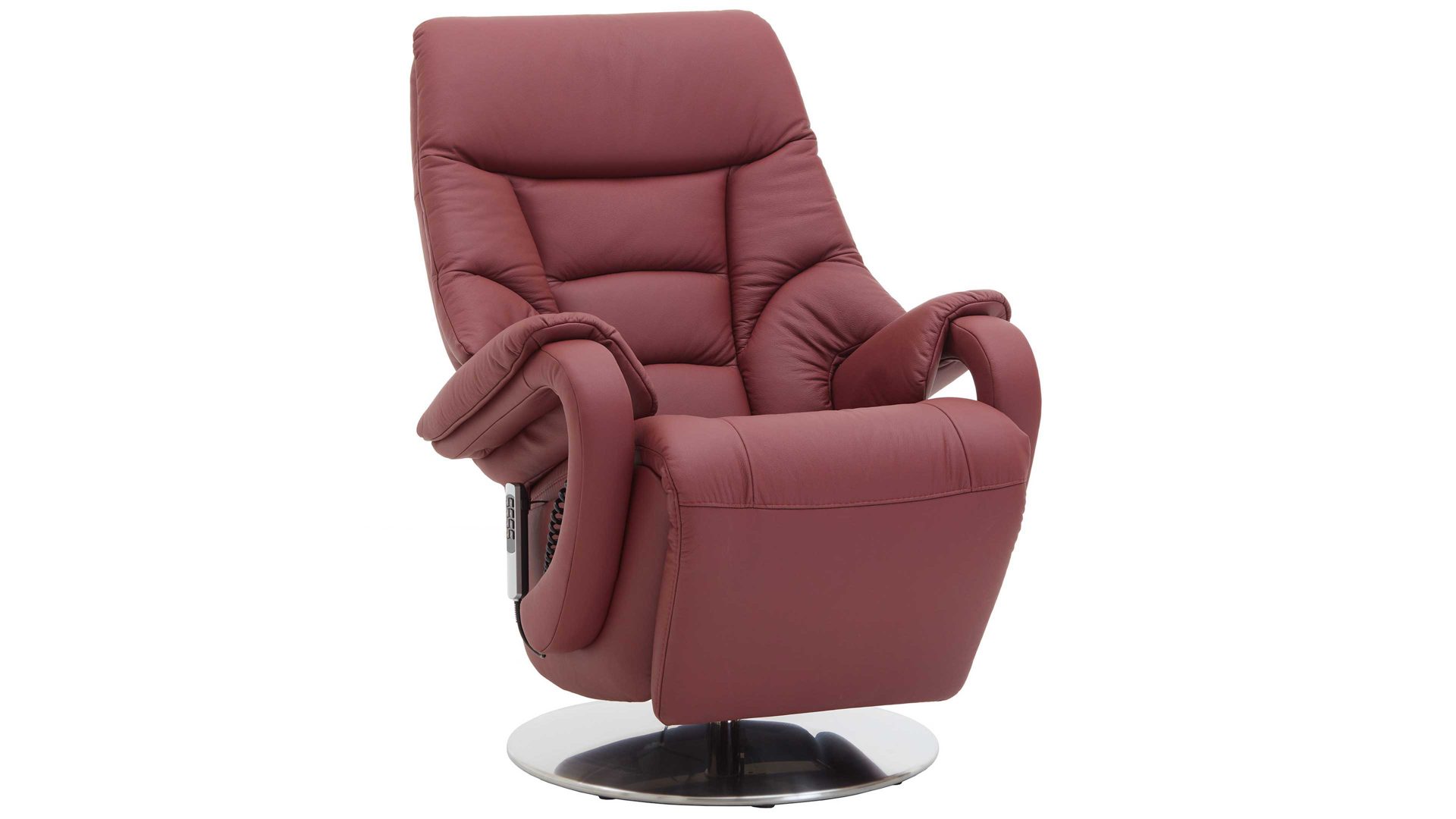 Relaxsessel Steinpol polsteria aus Leder in Rot Relaxsessel mit elektrischen Funktionen melotfarbenes Leder Punch & Edelstahl-Tellerfuß - zwei Motoren
