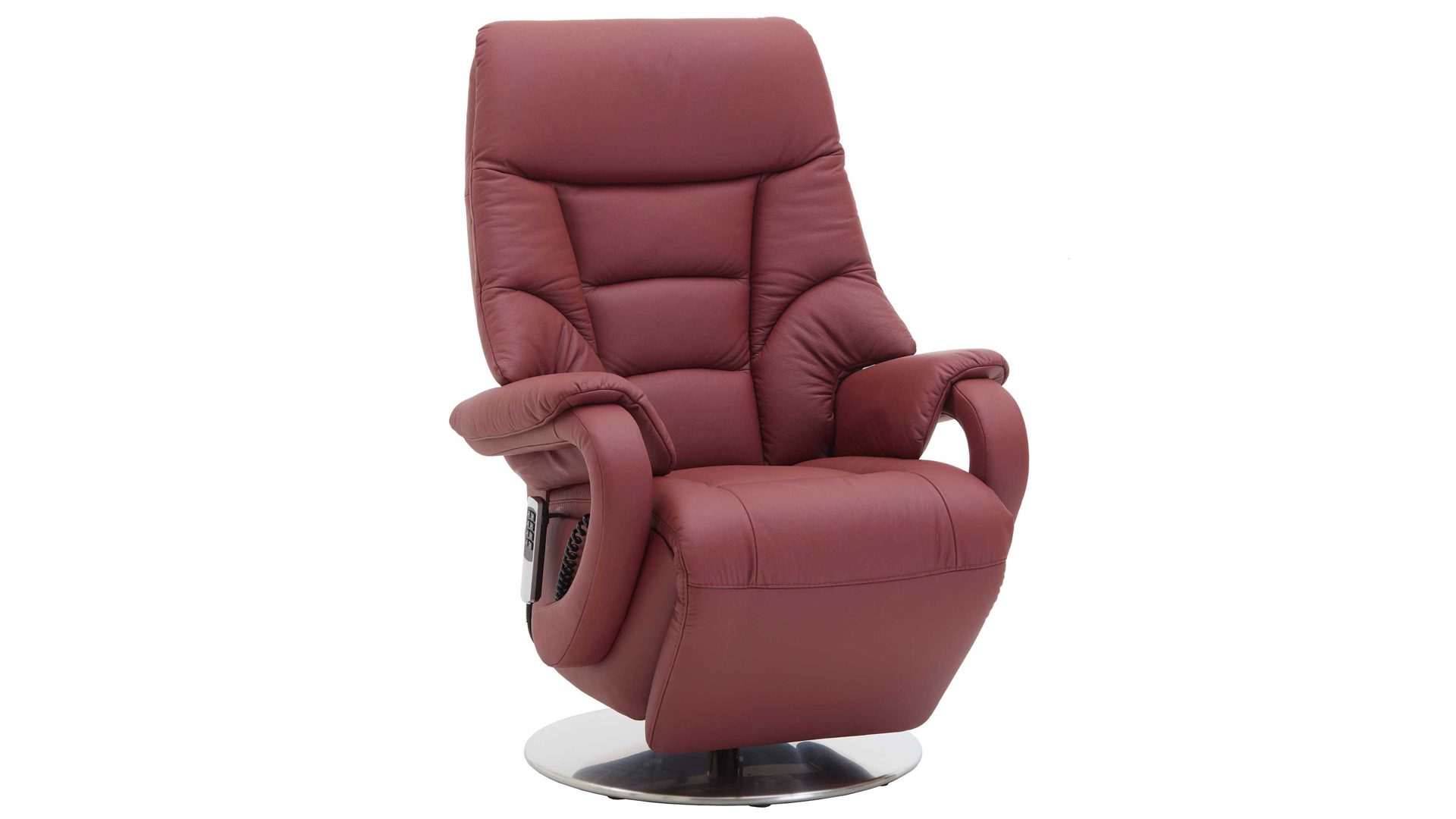 Relaxsessel Steinpol polsteria aus Leder in Rot Relaxsessel mit elektrischen Funktionen melotfarbenes LongLife-Leder Duca & Edelstahl-Tellerfuß - drei Motoren