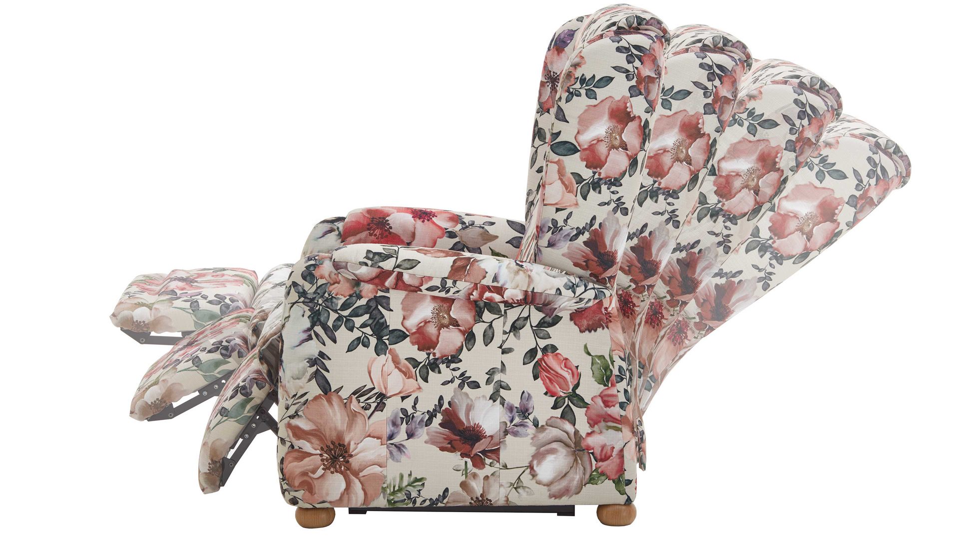 Ohrensessel Steinpol polsteria aus Stoff in Mehrfarbig Ohrensessel mit Funktion floraler Stoffbezug Aster beige & Eiche biancofarbene Holzfüße