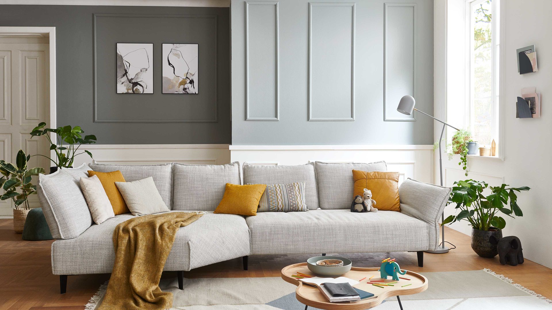 Ecksofa W.schillig i. i. aus Stoff in Hellgrau W.SCHILLIG Ecksofa Bonnie silbergrauer Webstoff T88 & schwarze Metallfüße – Stellfläche ca. 158 x 340 cm