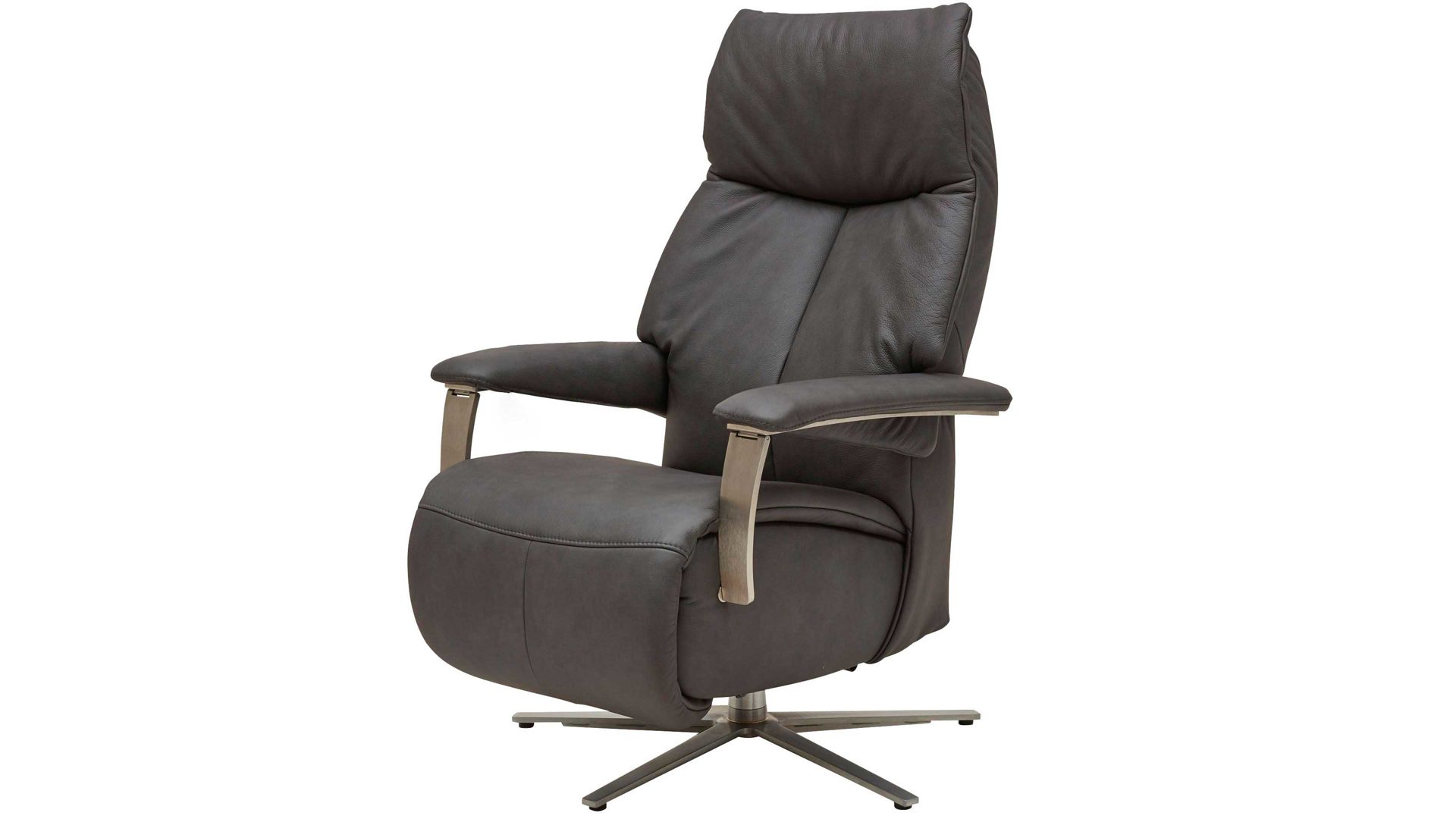 Relaxsessel Interliving aus Leder in Grau Interliving Sessel Serie 4551 – Relaxsessel colafarbenes LongLife-Leder & edelstahlfarbener Sternfuß – ein Motor