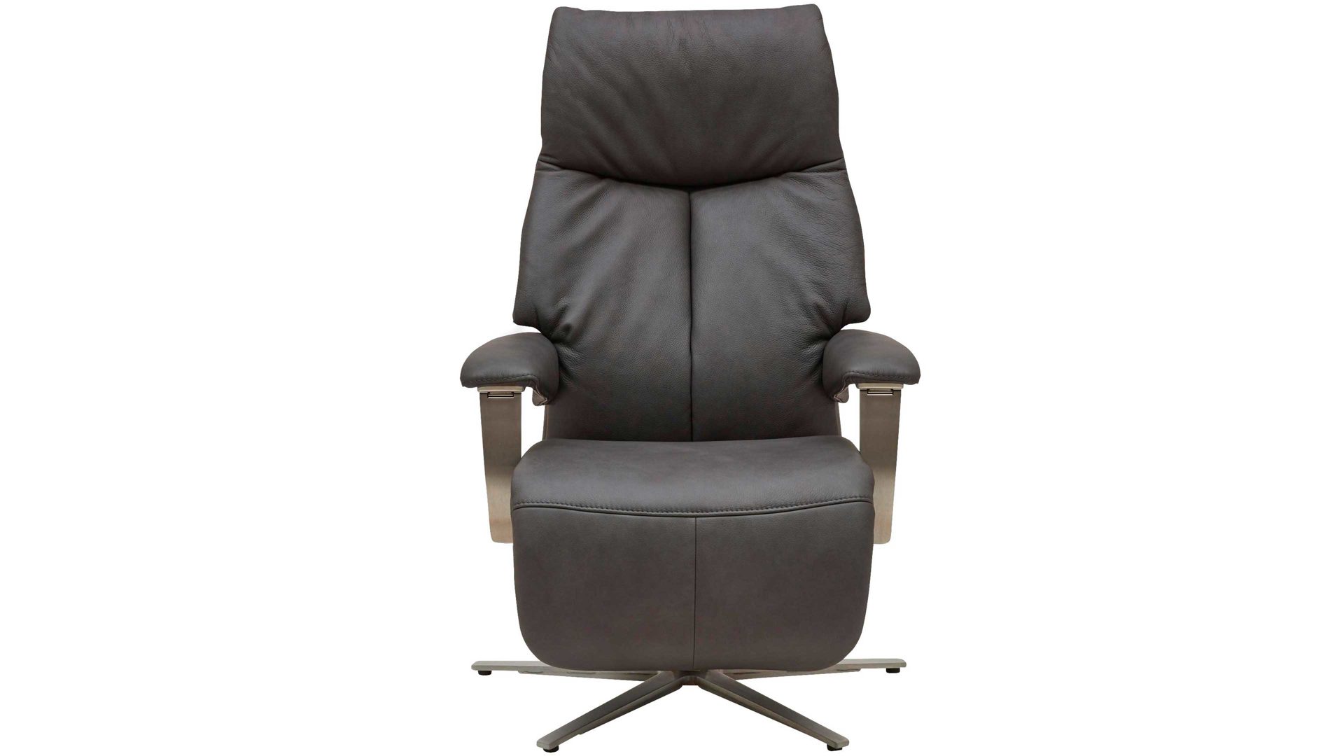 Relaxsessel Interliving aus Leder in Grau Interliving Sessel Serie 4551 – 45U44 colafarbenes LongLife-Leder & edelstahlfarbener Sternfuß – ein Motor