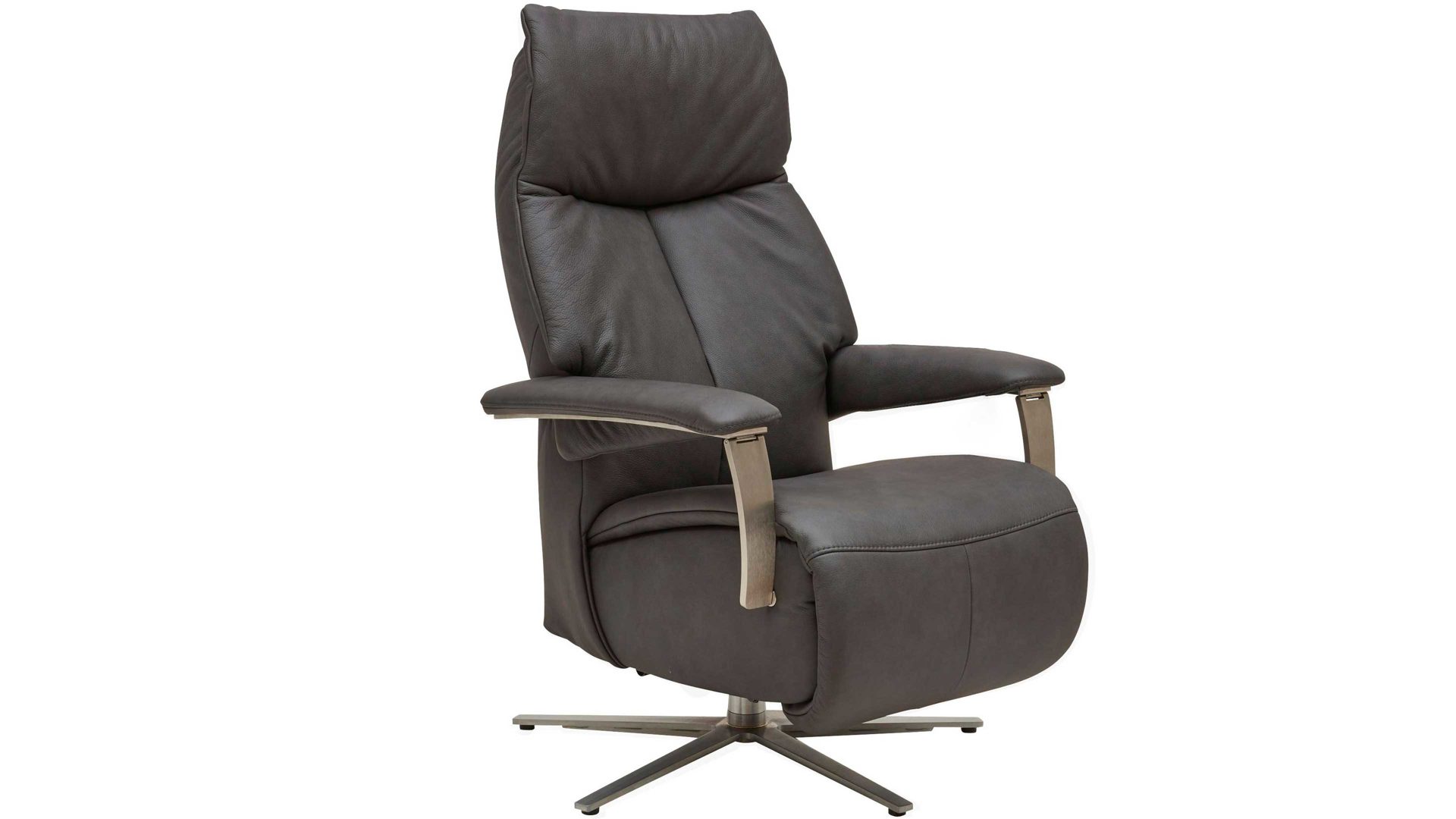 Relaxsessel Interliving aus Leder in Grau Interliving Sessel Serie 4551 – 45U44 colafarbenes LongLife-Leder & edelstahlfarbener Sternfuß – ein Motor