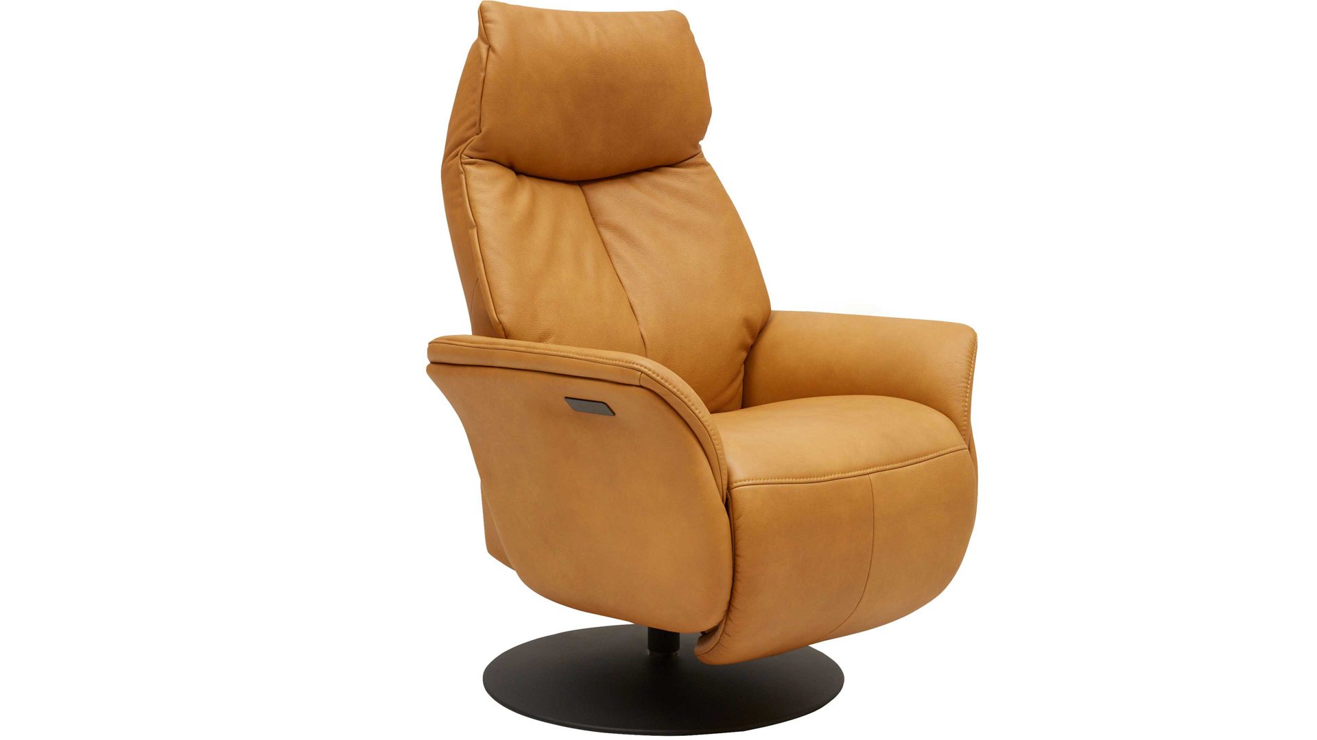 Relaxsessel Interliving aus Leder in Gelb Interliving Sessel Serie 4550 - Sessel zwei Motoren & Aufstehhilfe - kürbisfarbenes LongLife-Leder & anthrazitfarbener Tellerfuß