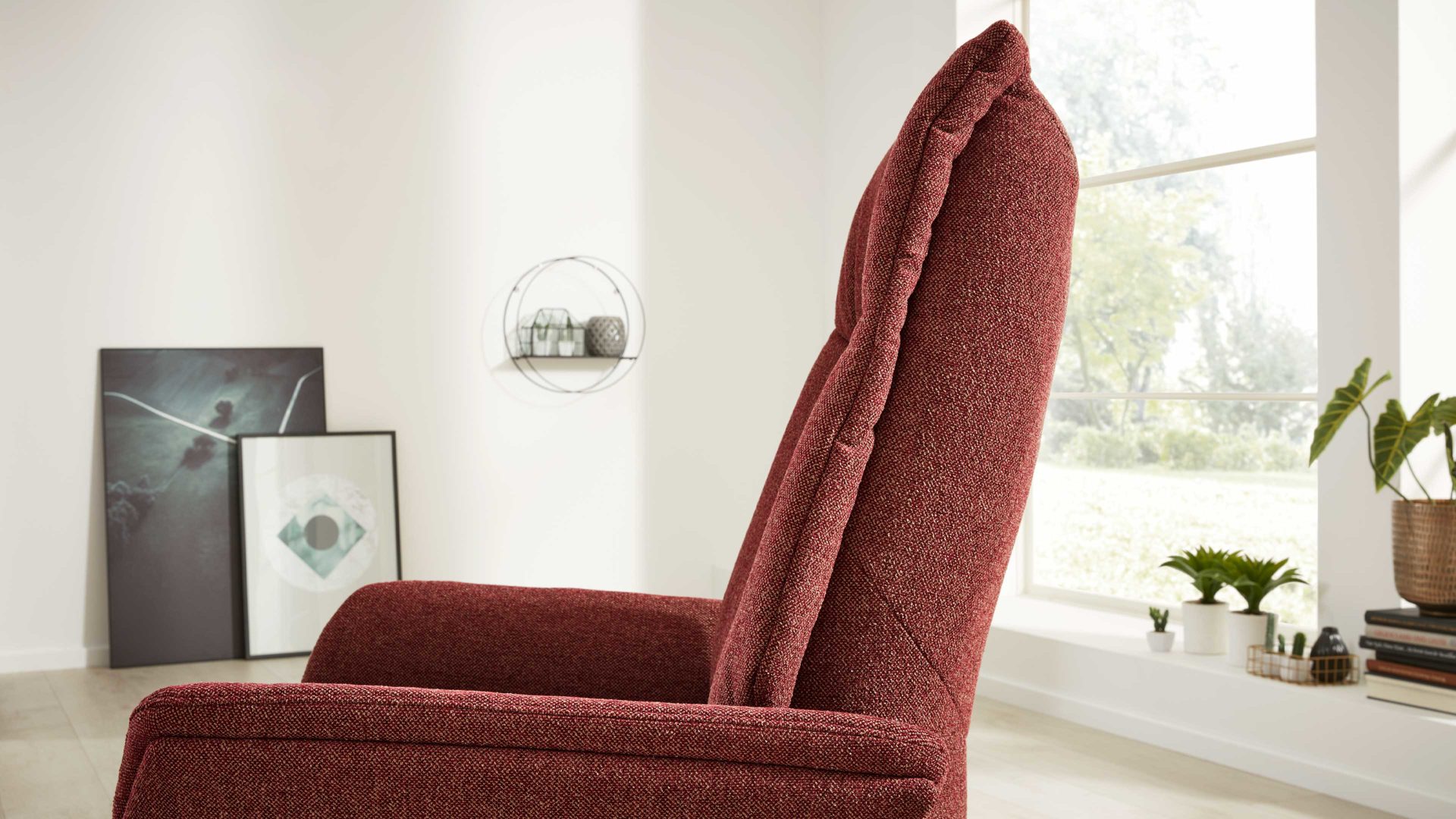 Relaxsessel Interliving aus Stoff in Rot Interliving Sessel Serie 4550 - Sessel 35V14 manuelle Funktionen - chiantifarbener Melangestoff Q2 & anthrazitfarbener Sternfuß