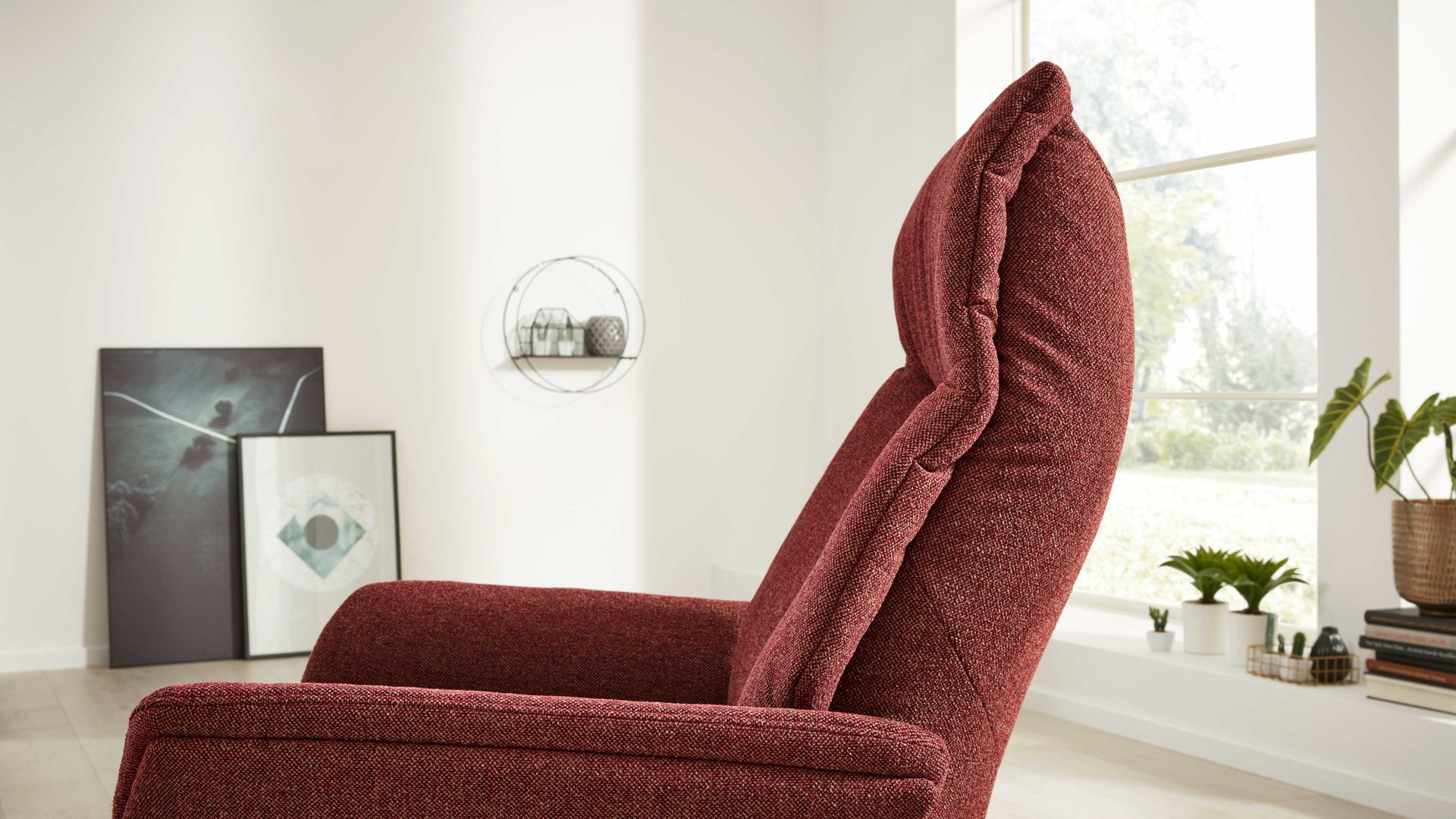 Relaxsessel Interliving aus Stoff in Rot Interliving Sessel Serie 4550 - Sessel zwei Motoren - chiantifarbener Melangestoff Q2 & anthrazitfarbener Sternfuß