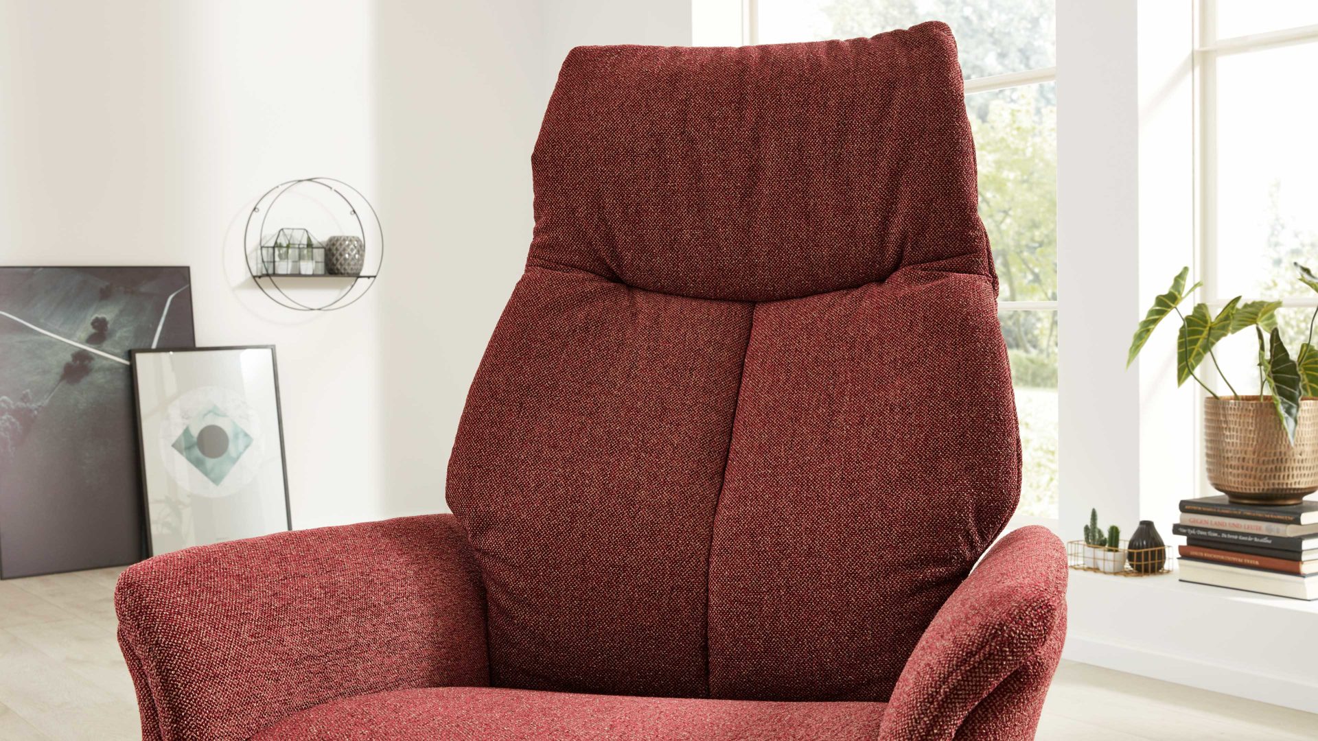Relaxsessel Interliving aus Stoff in Rot Interliving Sessel Serie 4550 - Sessel 35V14 manuelle Funktionen - chiantifarbener Melangestoff Q2 & anthrazitfarbener Sternfuß