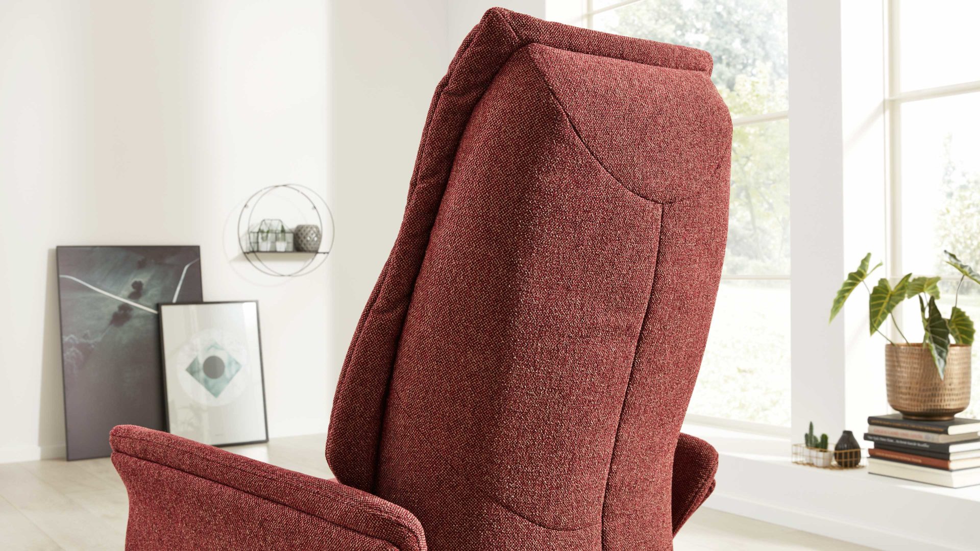 Relaxsessel Interliving aus Stoff in Rot Interliving Sessel Serie 4550 - Sessel 35V14 manuelle Funktionen - chiantifarbener Melangestoff Q2 & anthrazitfarbener Sternfuß