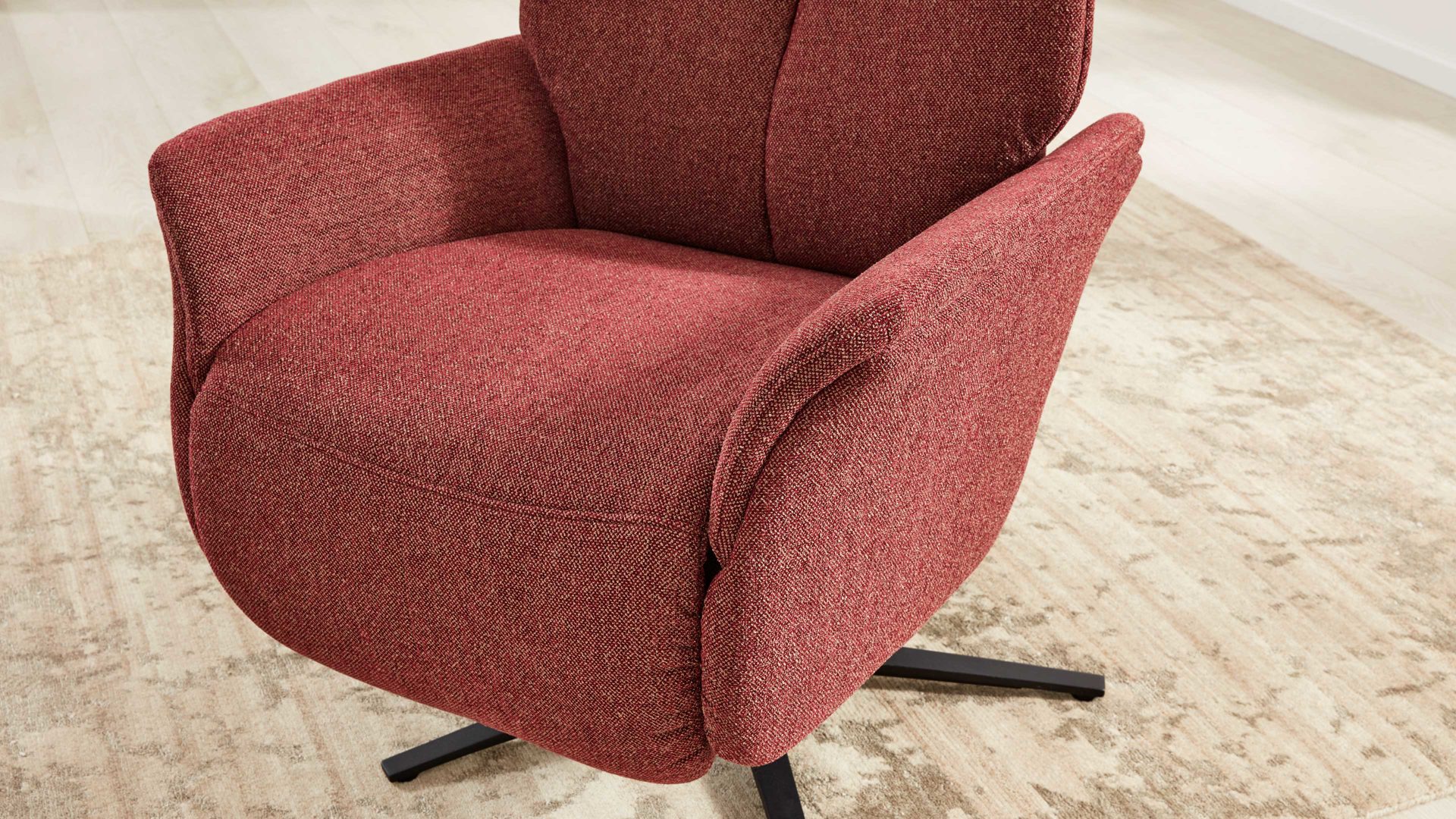 Relaxsessel Interliving aus Stoff in Rot Interliving Sessel Serie 4550 - Sessel 35V14 manuelle Funktionen - chiantifarbener Melangestoff Q2 & anthrazitfarbener Sternfuß