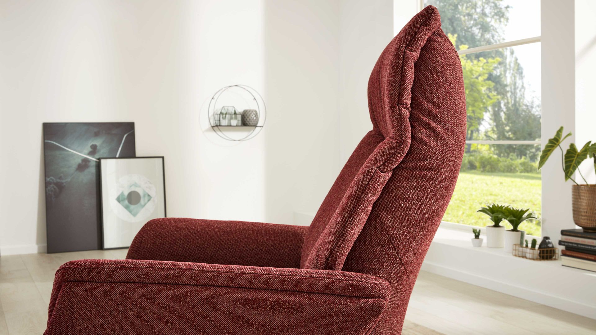 Relaxsessel Interliving aus Stoff in Rot Interliving Sessel Serie 4550 - Sessel 56V12 zwei Motoren - chiantifarbener Melangestoff Q2 & anthrazitfarbener Sternfuß