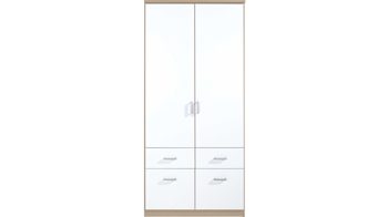 Kleiderschrank Rauch aus Holz in Weiß rauch BLUE Kleiderschrank Bremen für ordentliche Schlafzimmer Sonoma Eiche & Alpinweiß - Breite ca. 91cm, zwei Türen & vier Schubladen