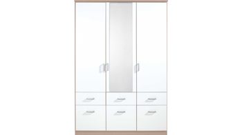 Kleiderschrank Rauch aus Holz in Weiß rauch BLUE Kleiderschrank Bremen - Schlafzimmerschrank Sonoma Eiche & Alpinweiß - Breite ca. 136 cm, drei Türen, sechs Schubladen