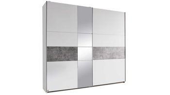 Kleiderschrank Rauch aus Holz in Grau rauch BLUE Schwebetürenschrank Korbach - Kleiderschrank Stone grey & Alpinweiß – zwei Türen, Breite ca. 218 cm